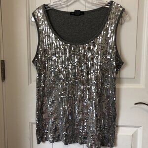 CRUISE WEAR & Co. Silver Sequin Encrusted Ribbed Sleeveless Tank XL